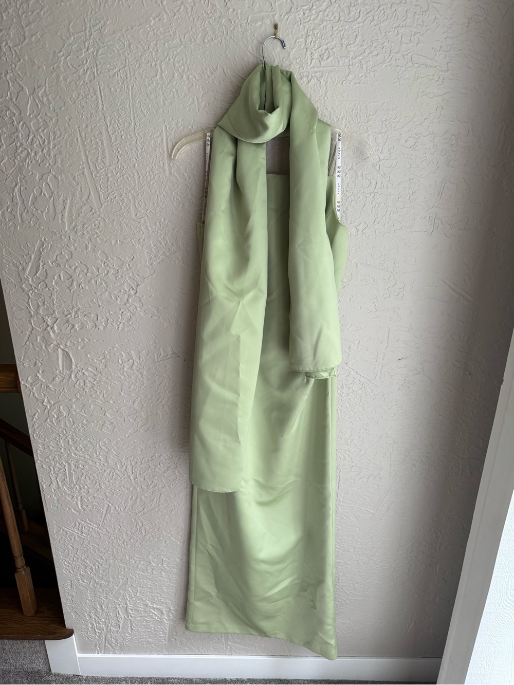 Vintage 1990’s Sleeveless Maxi Dress with Long Scarf in Light Green